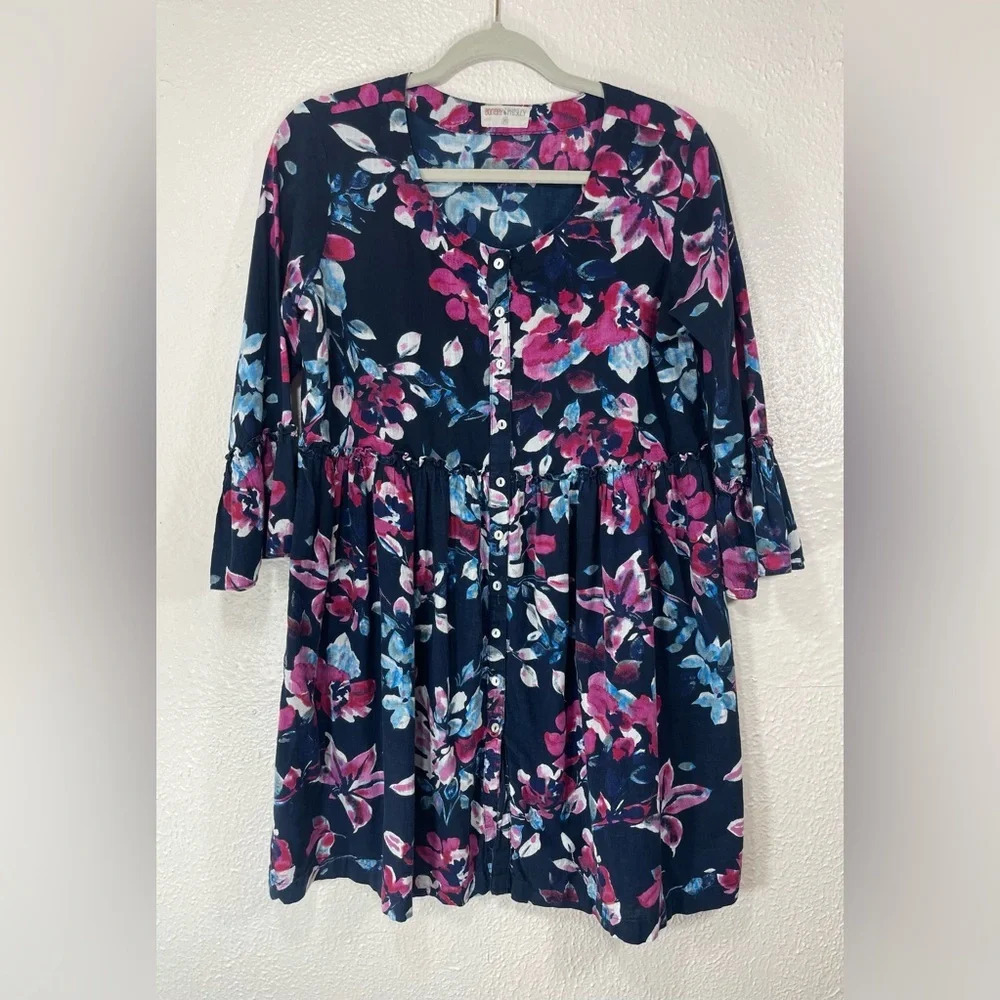 Bombay Paisley Floral Cotton Button Down Tunic Dress Women’s Medium